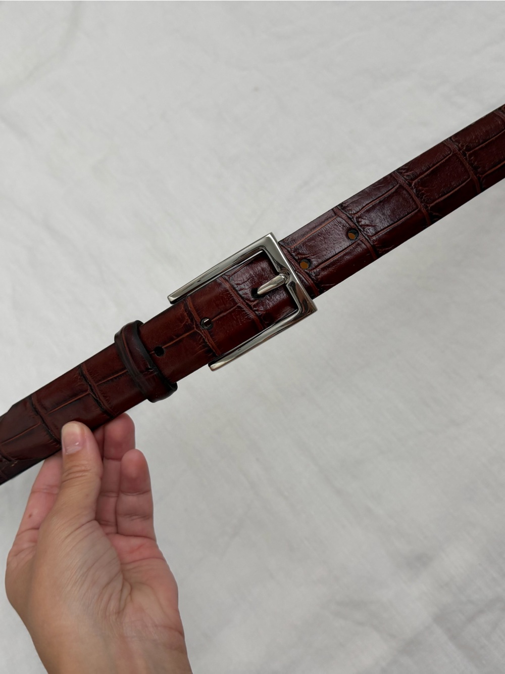 Nordstrom Men's Italian Calfskin Leather Croc-Embossed Brown Leather Belt Size40